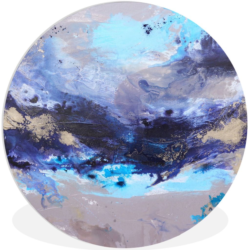 MuchoWow Rundes Wandbild - Runde Bilder Blau - Grau - Kunst - Abstrakt - Farbe Ø 30 cm Kreis Wanddekoration Kunststoff - Wandkreis - Wandschmuck...