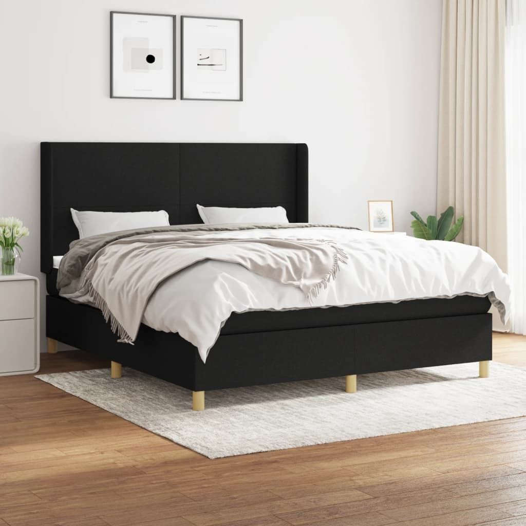 The Living Store Boxspringbett mit Matratze Schwarz 180x200 cm Stoff