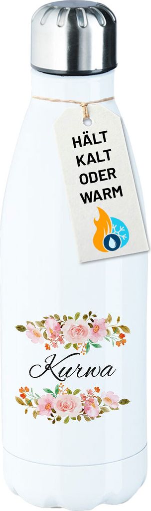 Huuraa Trinkflasche Kurwa polnisch Blumen 500ml White Edelstahl Wasserflasche Trinkflasche Geschenkidee