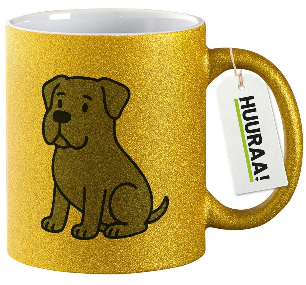 Huuraa Glitzertasse Cane Corso Comic Corsi 330ml Gold Keramik Kaffeebecher Geschenkidee