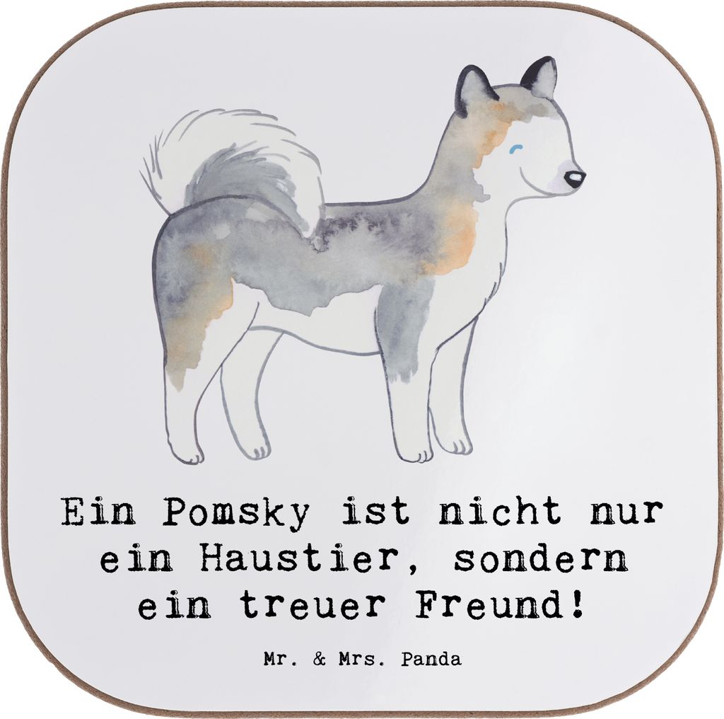 Mr. & Mrs. Panda Tassenuntersetzer Pomsky Freund - Weiß - Geschenk, verspielter Hund, gläseruntersetzer, Coaster, Familienmitglied, Verspieltheit...