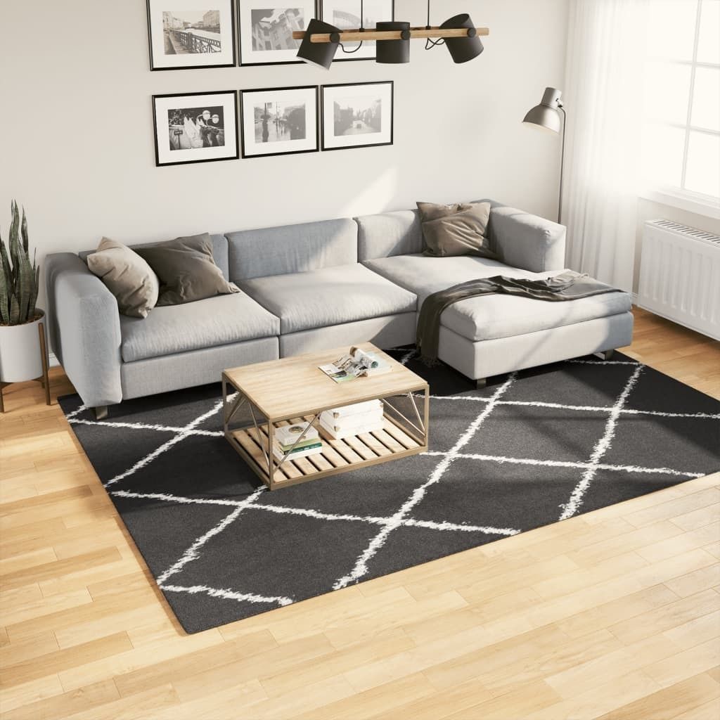 "2026 MODERNE"Teppich Wohnzimmer - Modern Stil - Shaggy Hochflor Modern Schwarz und Creme 200x280cm NEU350463 - Designerteppiche
