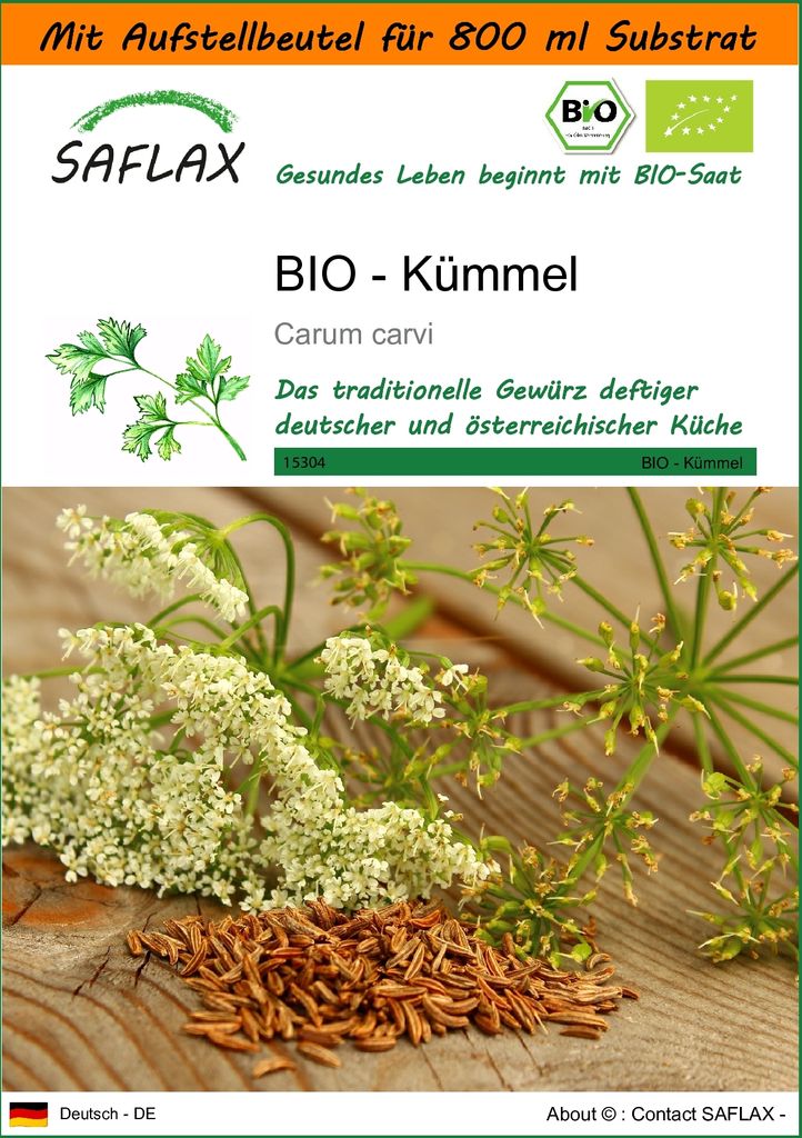 SAFLAX - Garden in the Bag - BIO - Kümmel - 800 Samen - Mit Produktbild 