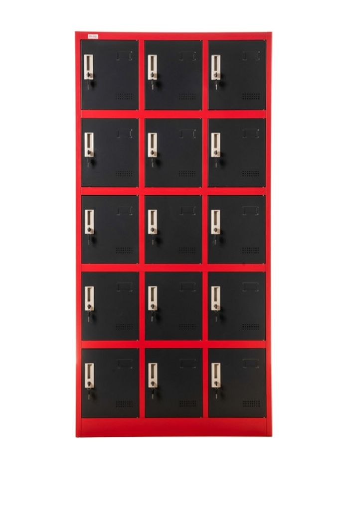 Stahlschrank 15 Einheiten abschließbar Spind Metall Schrank BUDAPEST rot-anthrazit 90x40x185cm