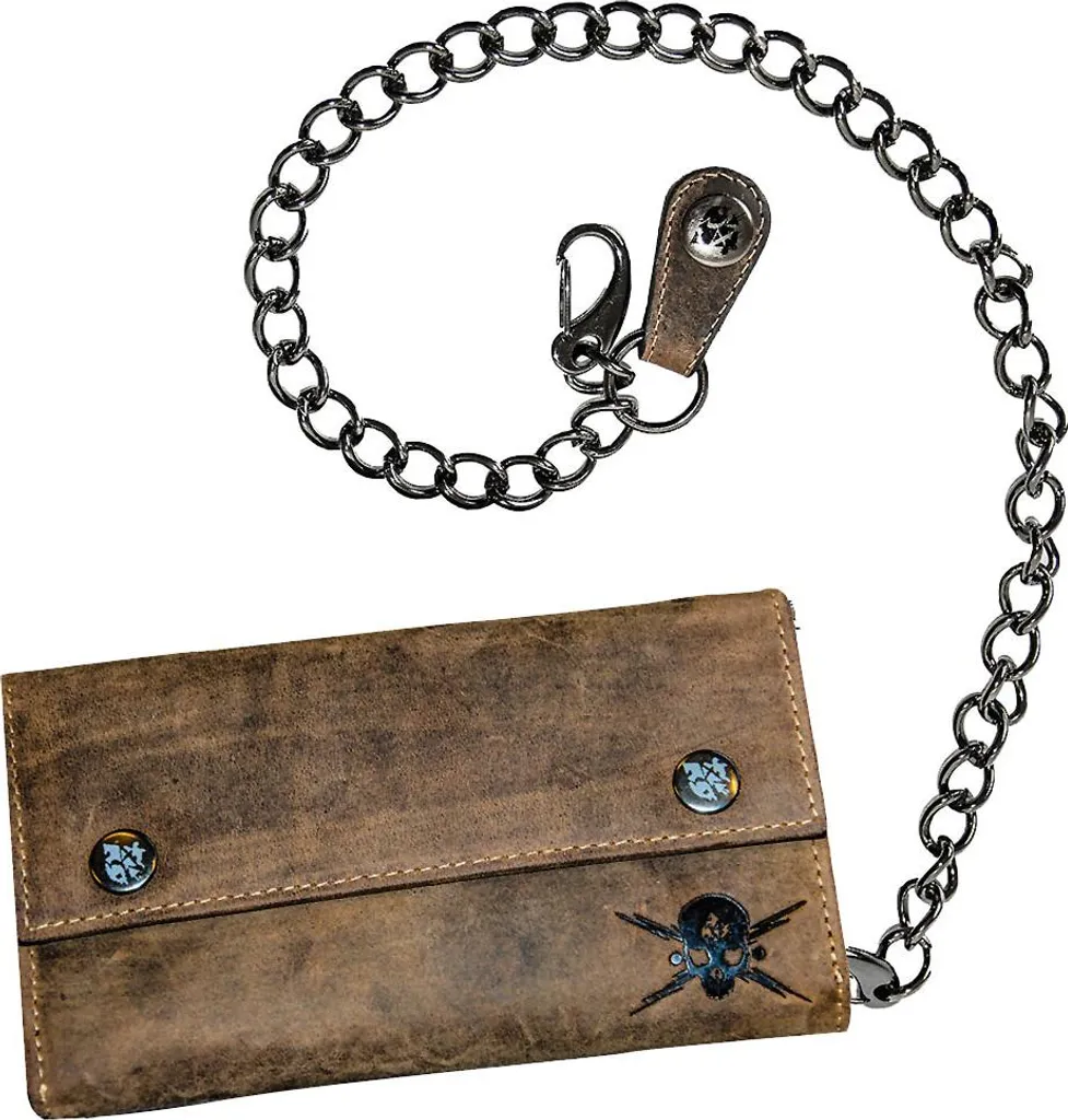 Grand Portefeuille Motard en Cuir avec Chaîne de Sécurité Brun Antique