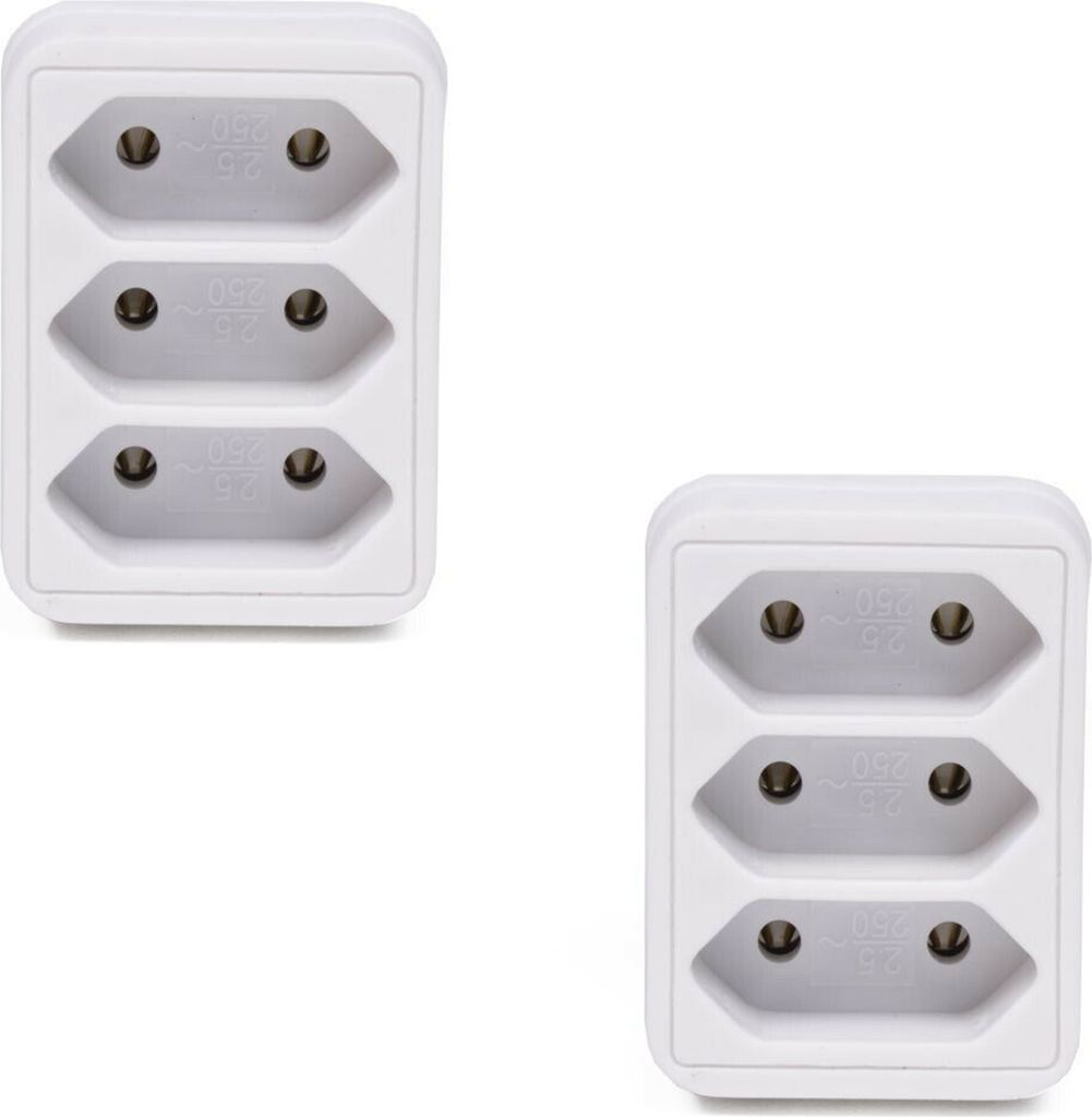 2x Steckdosenleiste Mehrfachsteckdose 3-fach Flach Steckdose Euro Mehrfachstecker Steckerleiste Wandstecker EU