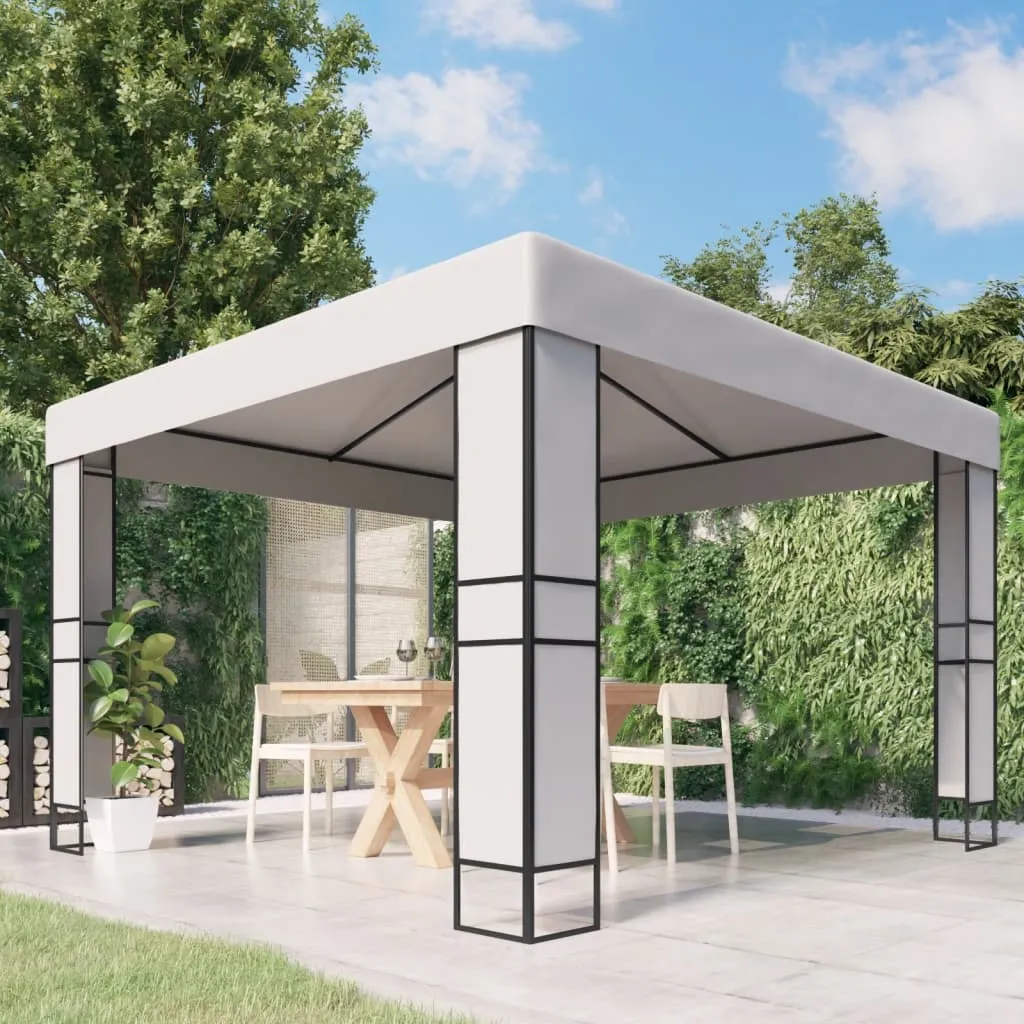 Pavillon 3x3 m blanc avec double toit ventilé contre la chaleur en été