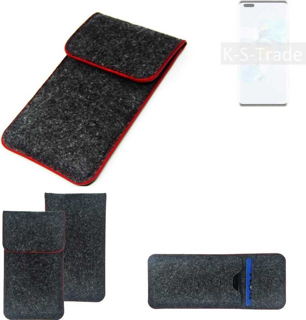 K-S-Trade Handy Schutz Hülle kompatibel mit HTC Desire 20+ Schutzhülle Handyhülle Filztasche Pouch Tasche Case Sleeve Filzhülle dunkelgrau roter