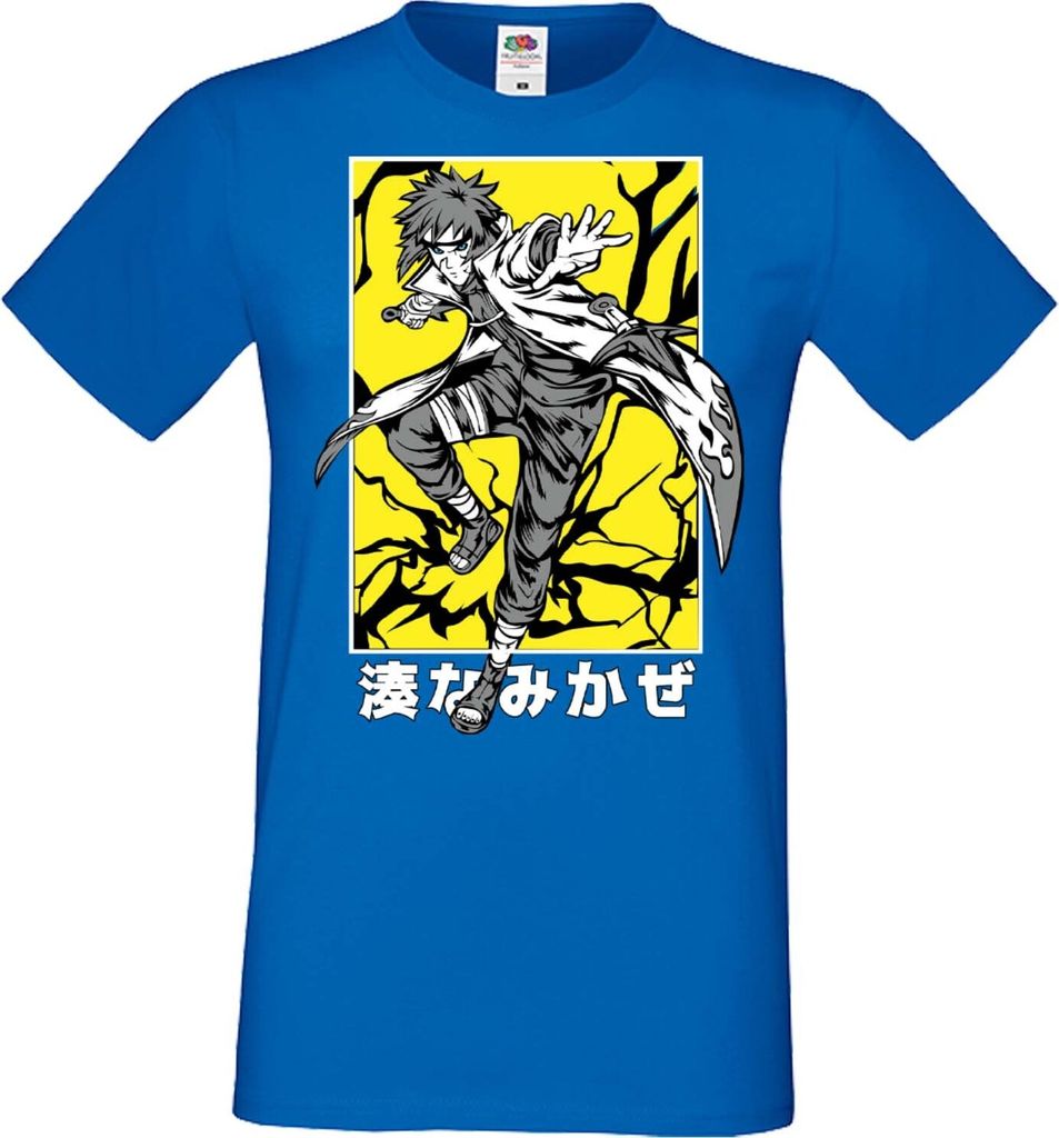 Herren T-Shirt Manga Anime Naruto Minato Namikaze, Man L / Blau