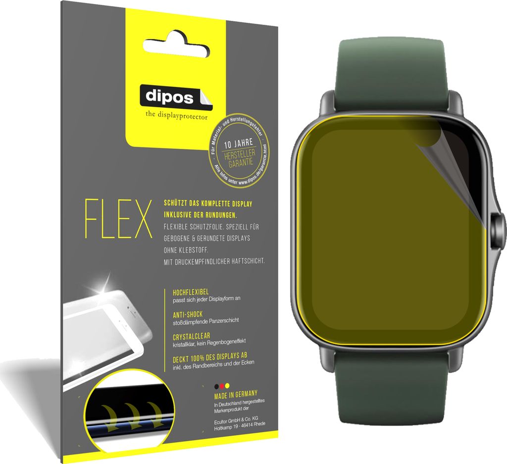 3x Schutzfolie für Amazfit GTS 2e Folie, 100% Displayabdeckung, dipos Flex