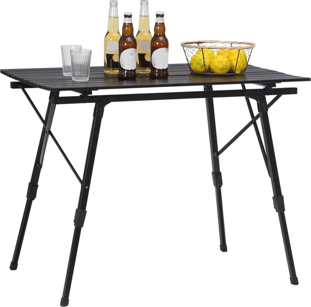 Happyment Camping Klapptisch Schwarz – Picknicktisch für 4 Personen – Verstellbar 45–72?cm – Aluminium – Für Kinder & Erwachsene – Ou...