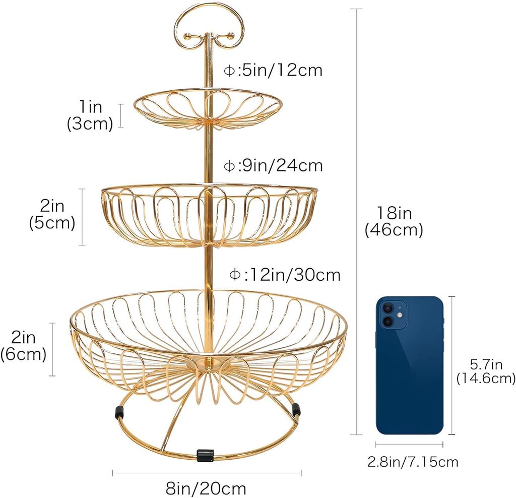 Simple Houseware Obstkorb 2-stöckig, Bronzefarben – 36,3x21,6x34,8 Cm, Für Küche & Wohnzimmer