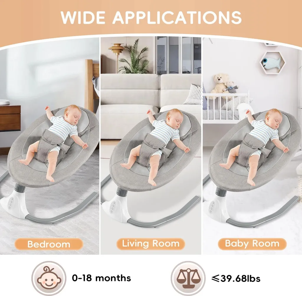 Balançoire pour Bébé - Aide au Sommeil Électrique avec Télécommande Gris - 9