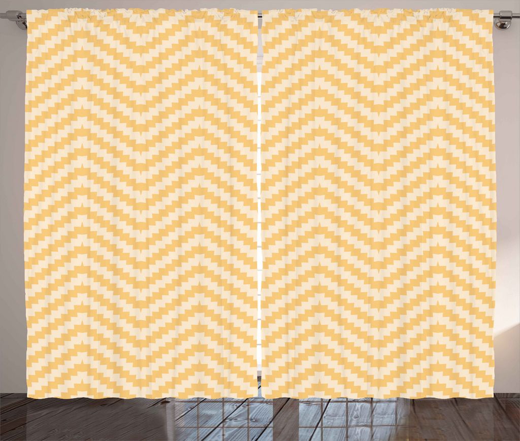 ABAKUHAUS Winkel Rustikaler Vorhang, Vintage Zig Zag stilvoll, Wohnzimmer Universalband Gardinen mit Schlaufen und Haken, 280 x 225 cm, Aprikose Pf...