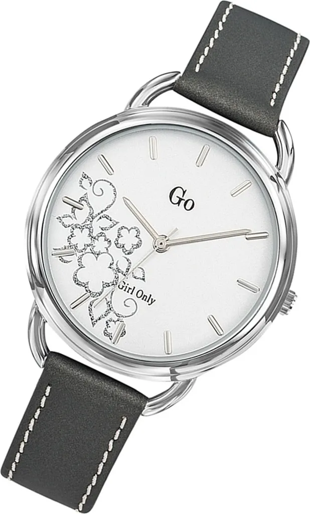 Orologio da polso da donna Ragazza Solo Fiore Design Grigio Cinturino in pelle bianca Orologio al quarzo UGO699107