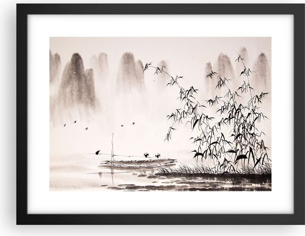 Gerahmtes Poster - Schwarzer Rahmen - Bambus schwarz China - 40x30 cm - Wand Bild - Wanddeko - Wandbilder - Kunstposter - Wandposter - Bilderrahmen...
