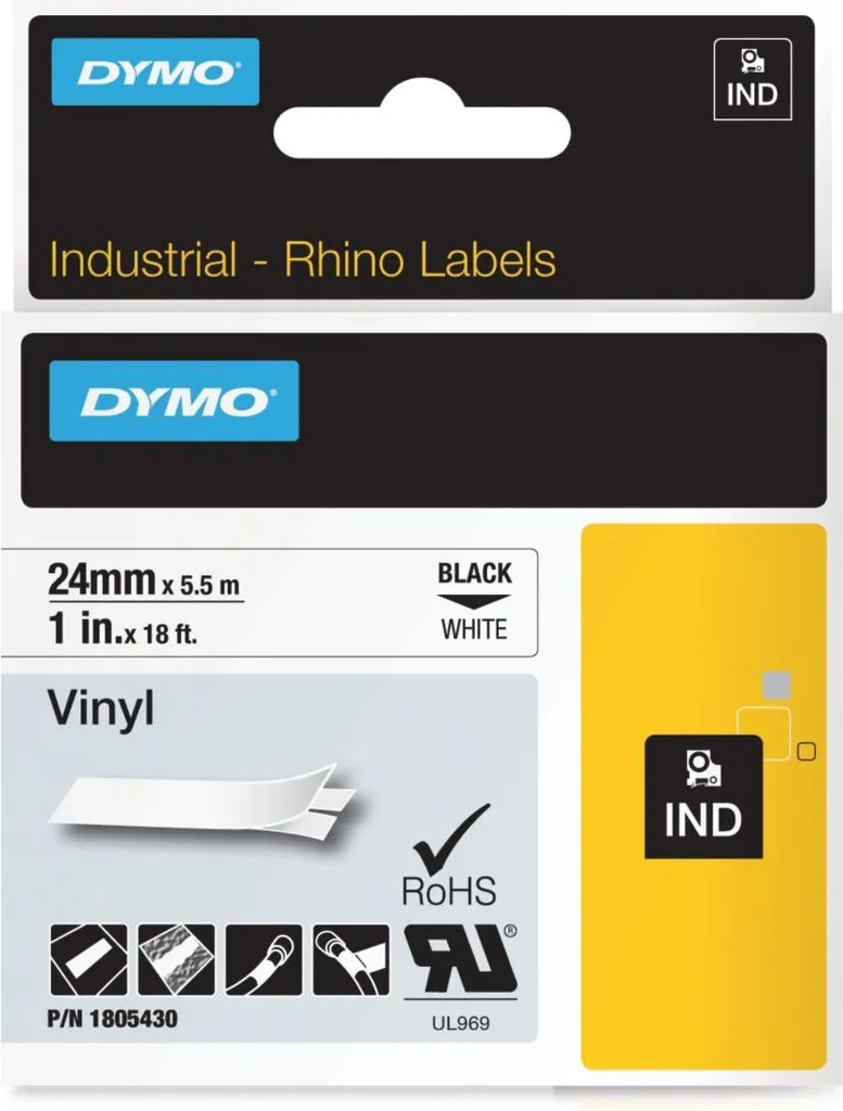 Dymo Rhino 1805430 Cartuccia Vinile 24mm Nero/Bianco | Qualità IND