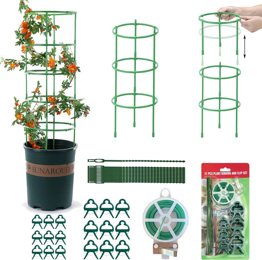 24 Stück höhenverstellbare Pflanzenstütze für Gurken 31 Stück große Set L und M für Tomaten, Gurken, Rosen und mehr - Pflanzen Garten