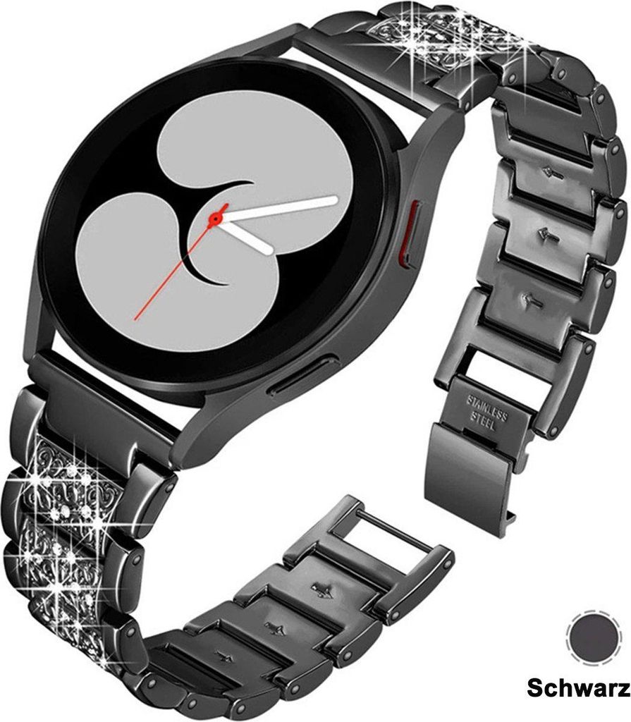 FFO2World Luxus-Metallarmband 20 mm – S-Textur mit Strass – Edelstahl für Samsung Galaxy Watch 7/6/5/4/3/Active 2 u. andere Smartwatches – S...