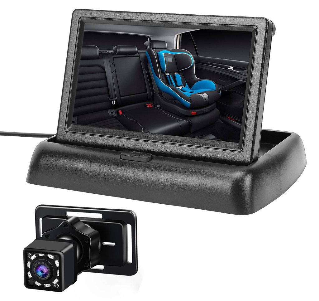 1080P Baby-Autokamera, Babykamera mit 4,3-Zoll-klappbarem Monitor, Nachtsicht, 150°-Weitwinkel, 360° drehbar, für rückwärtsgerichteten Kindersitz