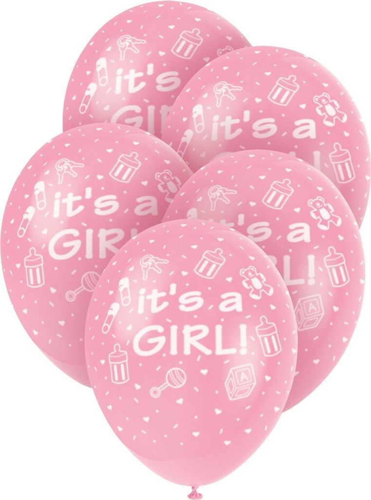 Unique Party - Ballons "Its A Girl", Latex, Baby Shower 5er-Pack SG38113 (Einheitsgröße) (Pink/Weiß)