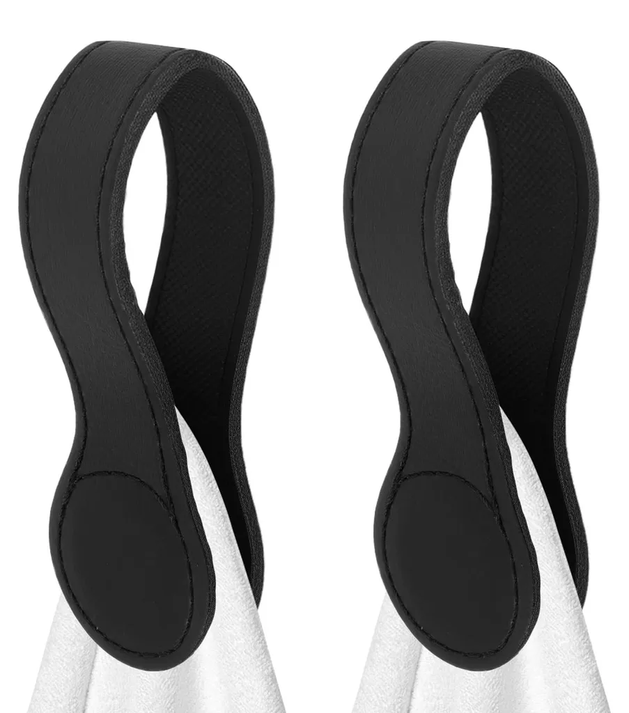 Porte-serviettes Magnétique en Cuir Noir pour Cuisine et Salle de Bain