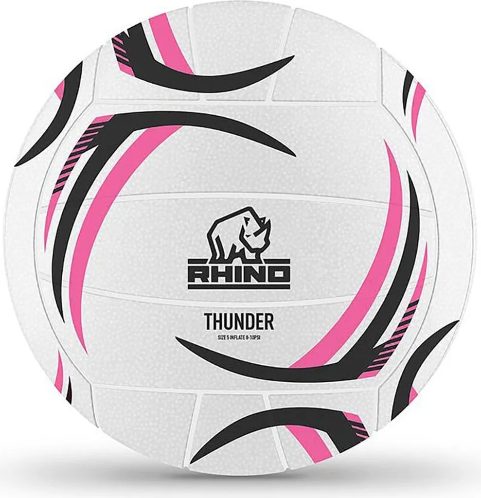 Rhino Netball Thunder Blanc Rose Gris Taille 4 - Ballon de Sport Durable