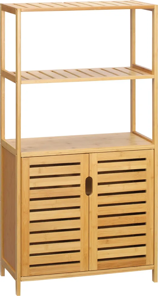Armoire de toilette sur pied en bambou naturel avec étagères ouvertes