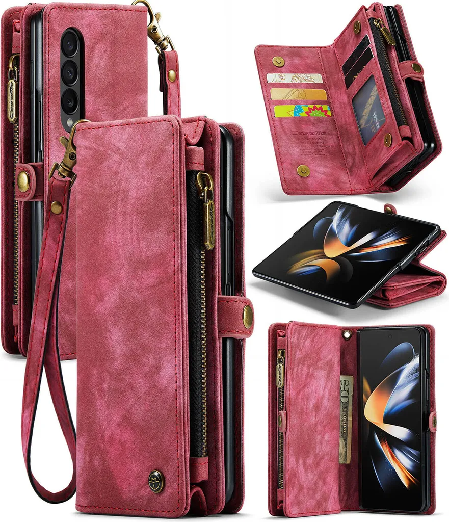 Custodia Professionale Galaxy Z Fold 4 in Pelle Rossa con Zip e Slot