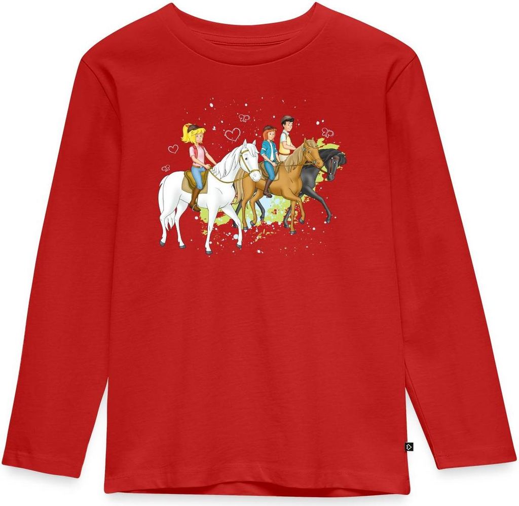Spreadshirt Bibi Und Tina Ausritt Mit Alexander Falkenstein Kinder Premium Langarmshirt, 110/116 (4 Jahre), Rot