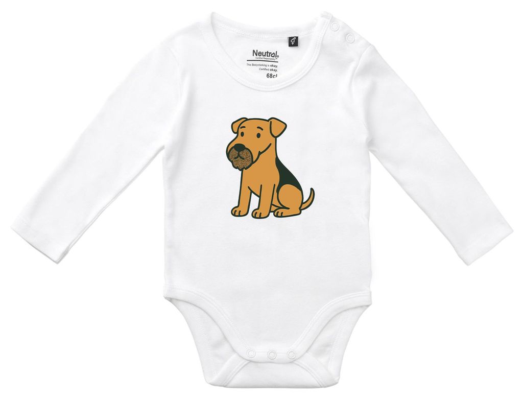 Huuraa Baby Body Airedale Terrier Comic Dale 74 White Baumwolle Fairtrade Langarmbody Geschenkidee