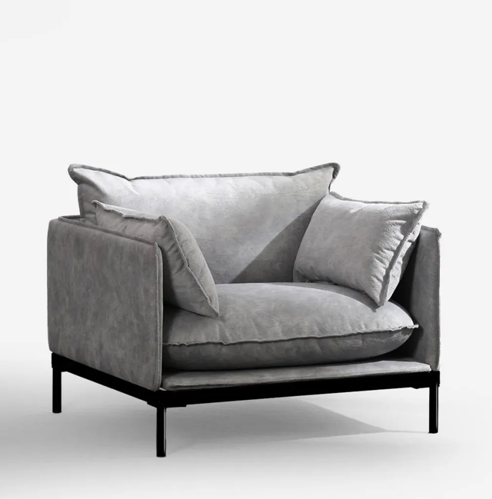 Fauteuil de salon moderne anti-mal de dos avec assise tissu gris Mainz