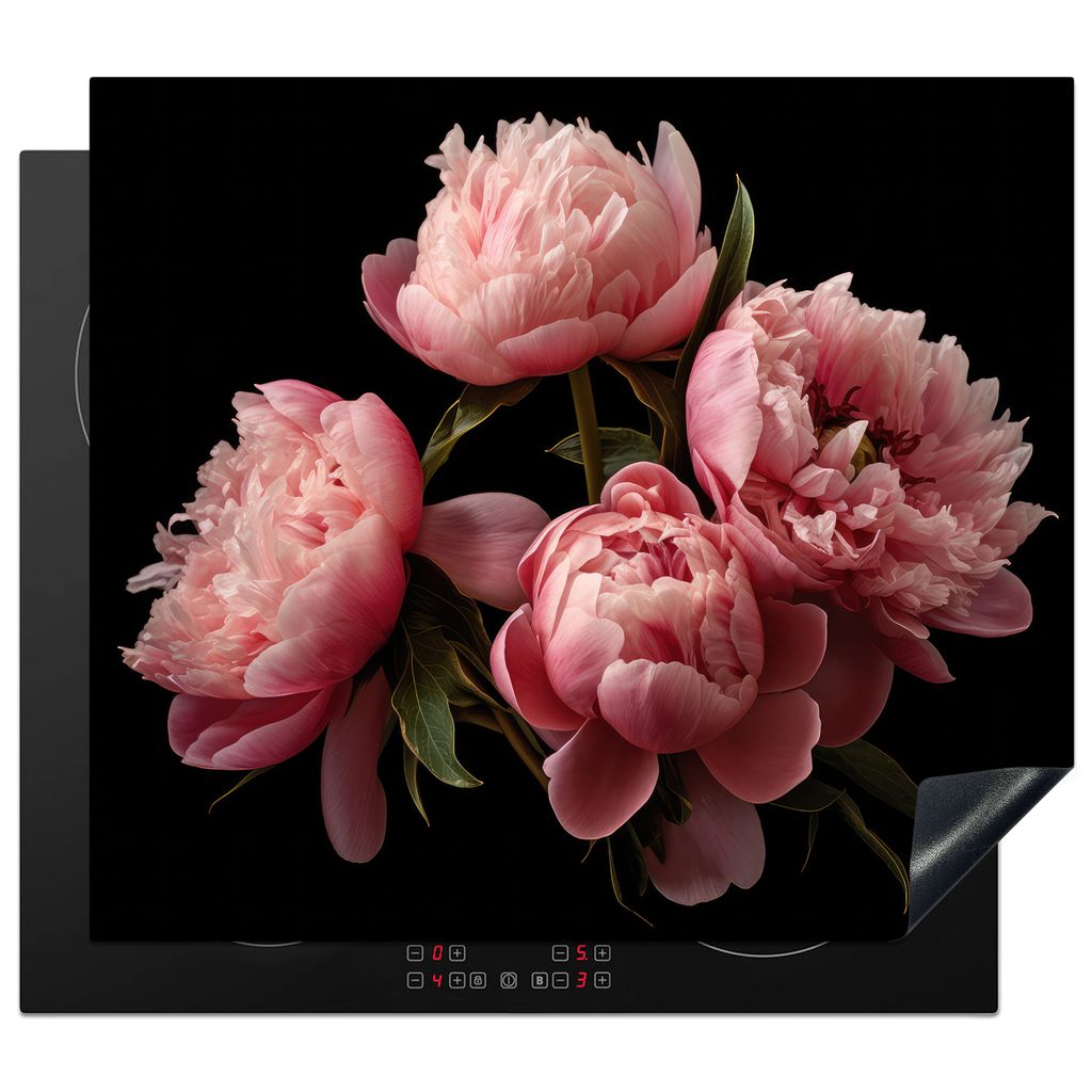 KitchenYeah Herdabdeckplatte Blumen - Pfingstrose - Rosa - Botanisch - Natur , 60x52cm, Küche Deko, Glaskeramikkochfeld Herdabdeckung, Abdeckpla...