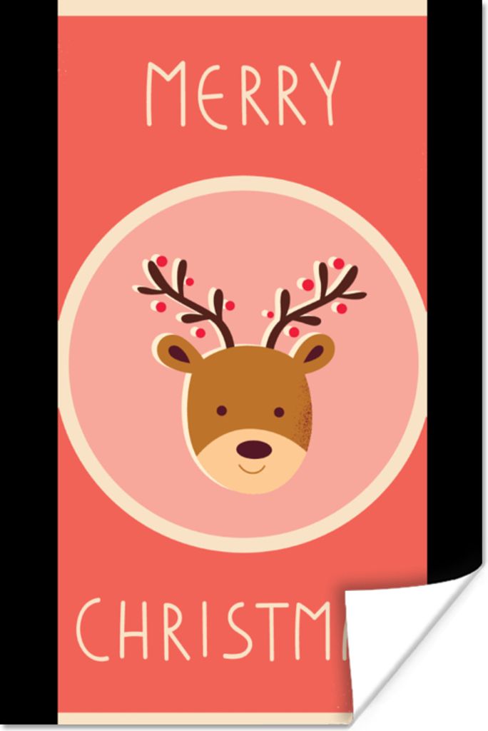 MuchoWow Poster Rentier - Zitate - Weihnachten - Frohe Weihnachten - Rot - Vintage 20x30 cm - Papierdruck
