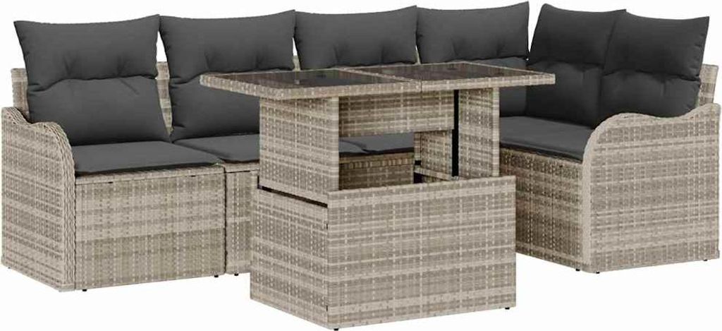 vidaXL Gartensofa-set mit Kissen mit Kissen 6 pcs Hellgrau Poly Rattan