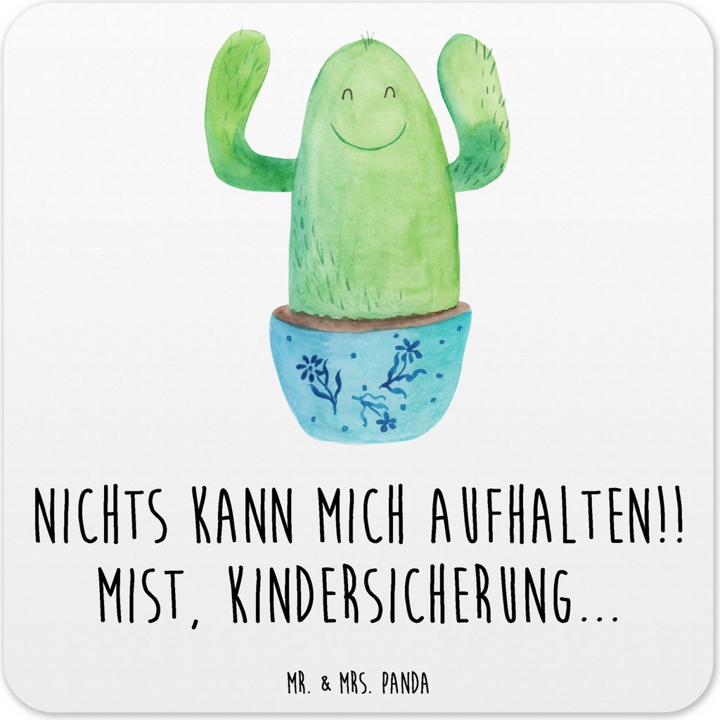 Mr. & Mrs. Panda Tassenuntersetzer Kaktus Happy 6er Set - Weiß - Geschenk, Ausbildung, Glas-Untersetzer, Tischuntersetzer, Kollegin, Tassen-Unters...