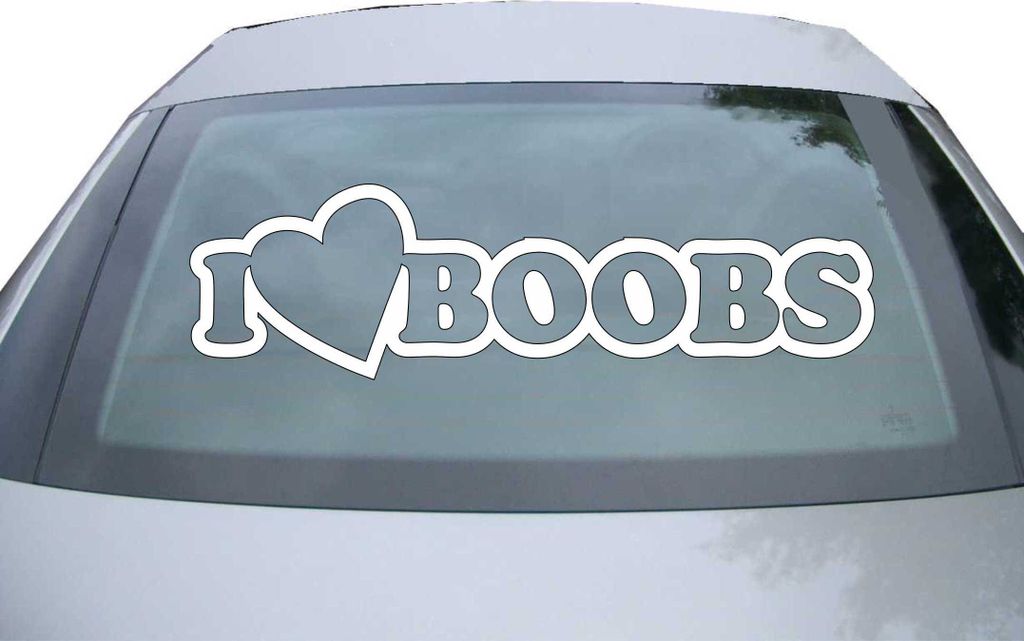 Indigos UG - Aufkleber Heckscheibe & Motorklappe DE2244 - weiß - 600x171 mm - I Love Boobs - Auto Scheiben Fenster Heckklappe Tuning Racing JDM - ...