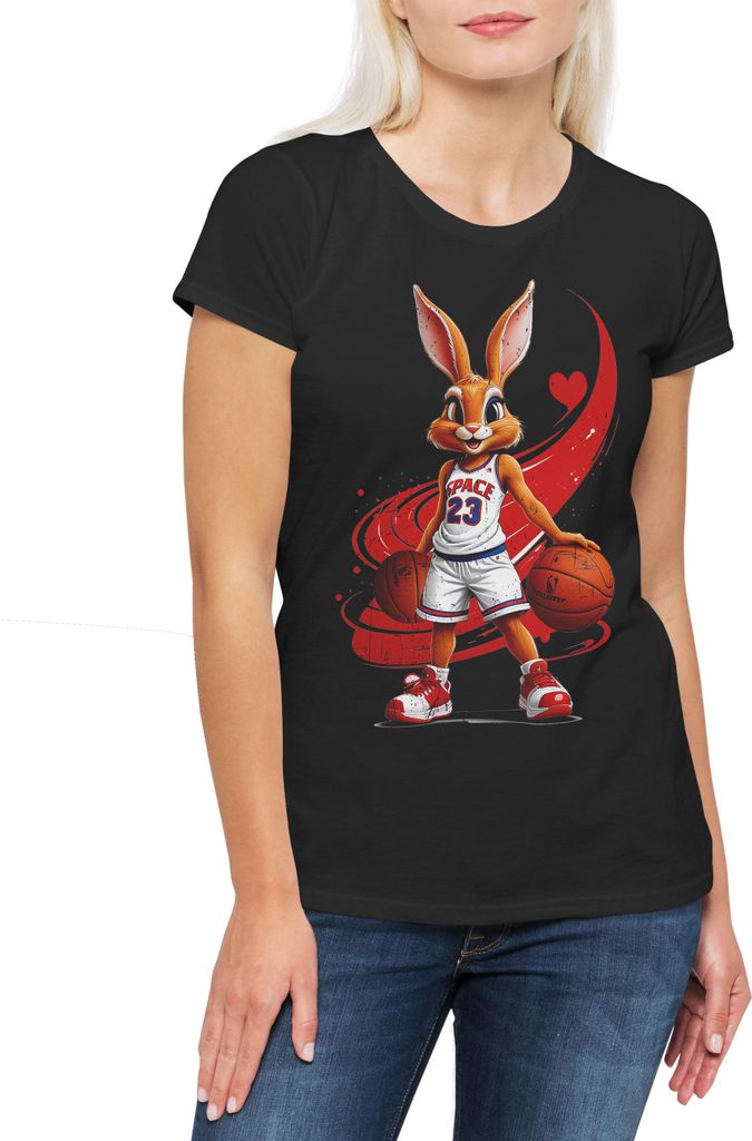 Urban Backwoods Space Bunny Girl, Damen T-Shirt, Farbe: Schwarz, Größe: L