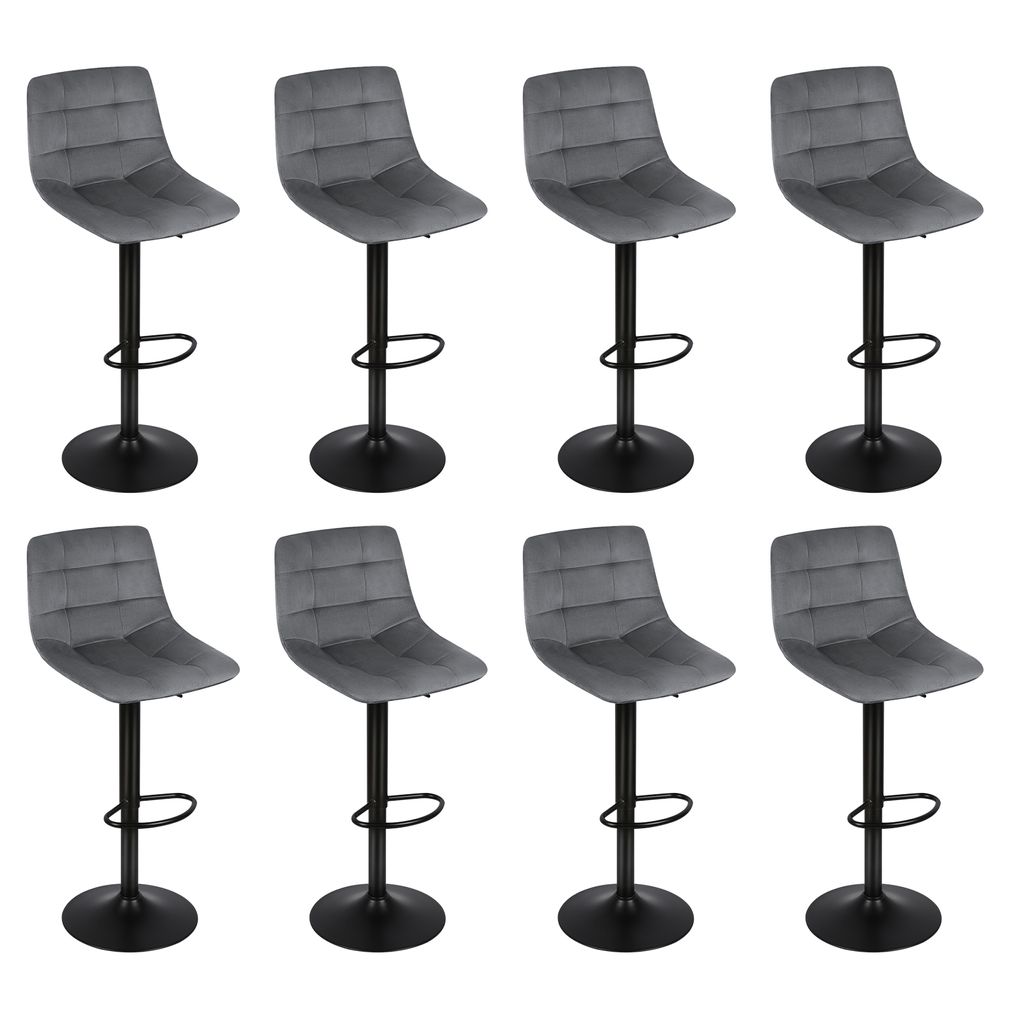 8er-Set Barhocker aus Samt - Barstuhl Tresenhocker Küchenstühle Chrom Dunkelgrau