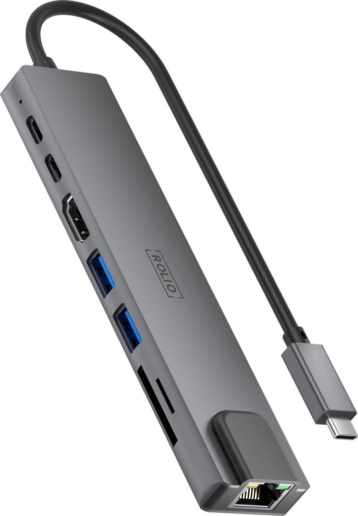 Rolio USB C Hub, 8 in 1 Hub, HDMI 4K, USB-C Ladefunktion, Ethernet LAN Anschluss, SD/TF Kartenleser, Universal, für Macbook Pro / Air / iPad Pro /...