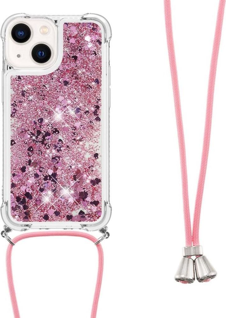 iPhone 15 Hülle - Coverup Liquid Glitzer Back Cover mit Handykette - Roségold