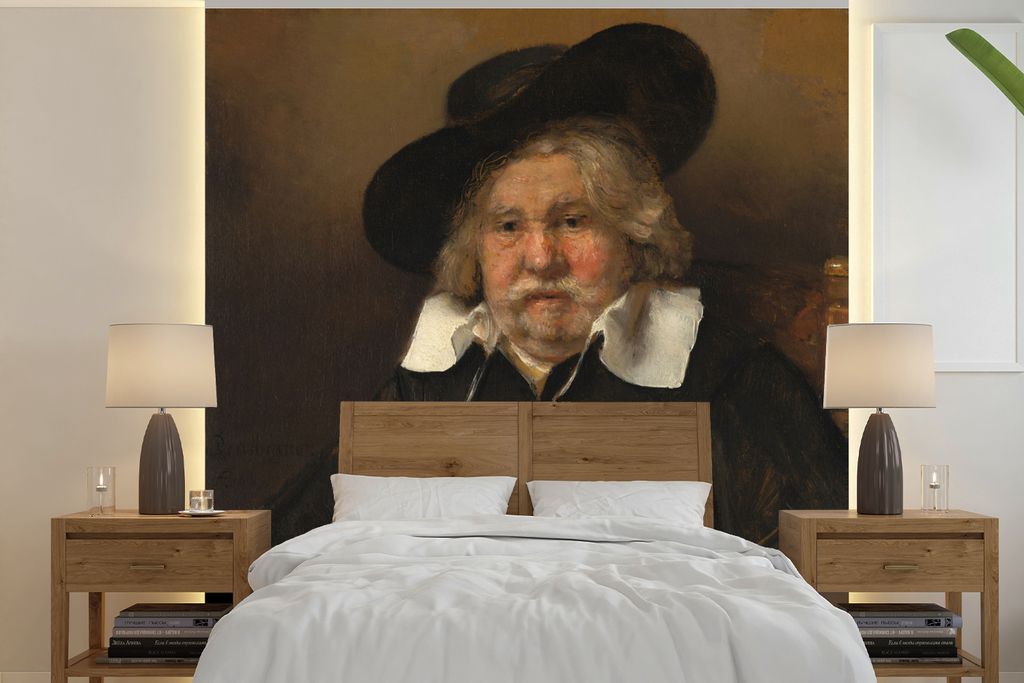 MuchoWow Fototapete für Wohnzimmer oder Schlafzimmer Wandtapete Vinyl Motivtapete Bildnis eines alten Mannes - Rembrandt van Rijn - 350x350 cm -...