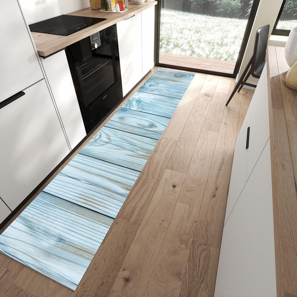 Küchenteppich 60x300cm rutschfest & abwischbar PVC Läufer - Holzbretterdekor