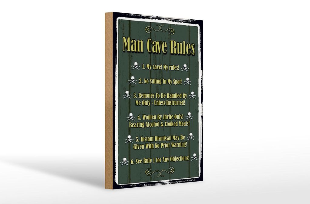Holzschild Spruch 20x30cm Man cave Rules no sitting Spot
