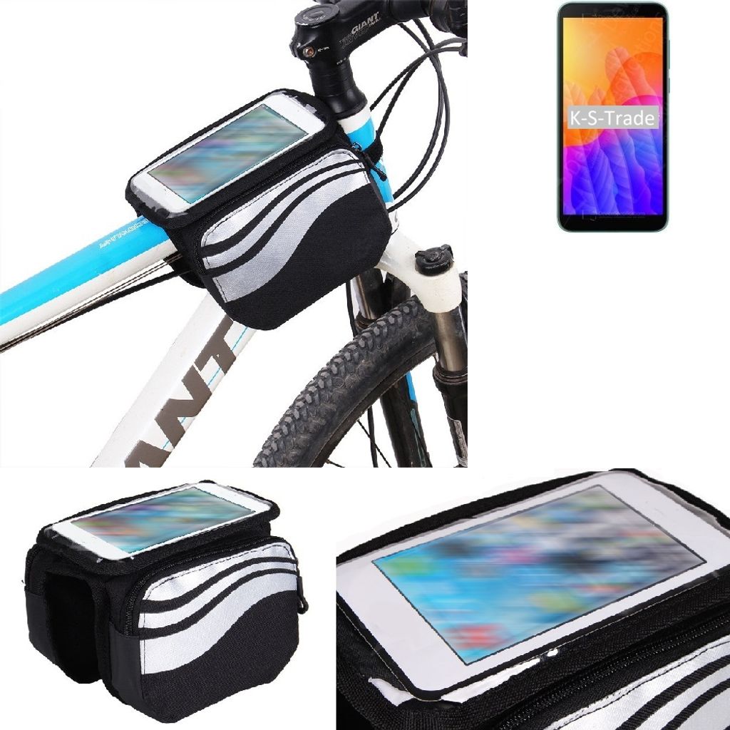 K-S-Trade Rahmentasche Fahrrad-Halterung kompatibel mit Huawei Y5p Rahmenhalterung Fahrrad Handyhalterung Fahrradtasche Handy Smartphone Halterung