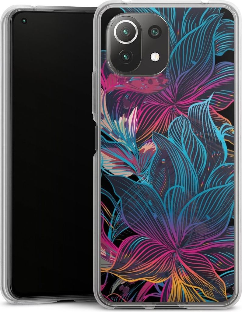 DeinDesign Handyhülle für Xiaomi Mi 11 Lite 5G Silikon Hülle Case Smartphone Schutzhülle Blumen Neon bunt