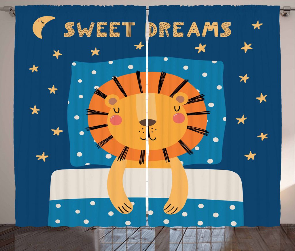 ABAKUHAUS Kindergarten Rustikaler Gardine, Sleeping Skizzieren Lion King, Schlafzimmer Kräuselband Vorhang mit Schlaufen und Haken, 280 x 225 cm, ...
