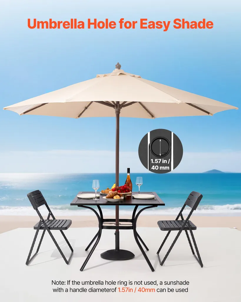 Table à manger extérieure 94cm résistante à l'eau avec insert parasol