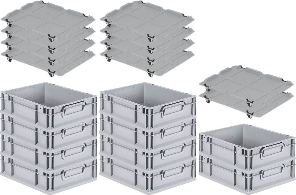 SparSet 10x Eurobox NextGen Grip mit Auflagedeckel inkl. 4 schwarzen Schiebeschnappverschlüssen | HxBxT 12x30x40cm | 11 Liter | Griffe geschlossen...