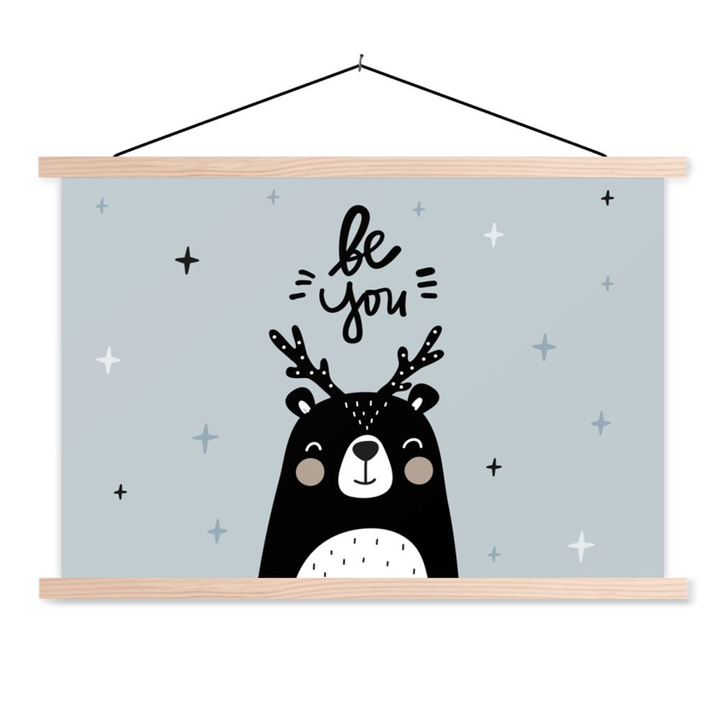 MuchoWow Textilposter Zitate - Sei du selbst - Sprichwörter - Kinder - Baby 120x80 cm mit holzfarbenen Rahmen - Aufhängeset